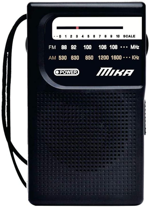 AM FM Radio with Speaker and Earphone Jack, Small Transistor Radio, Battery Operated, Best Mini Radio Antenna Reception for Emergency by MIKA (Black)