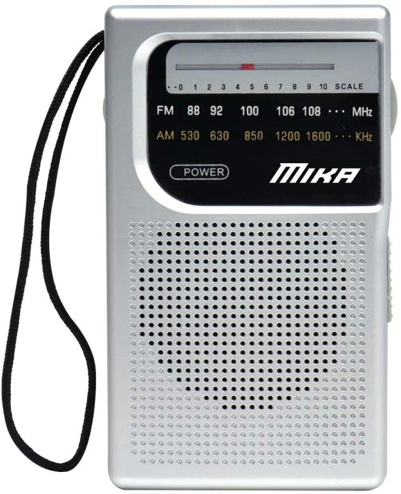 AM FM Radio with Speaker and Earphone Jack, Small Transistor Radio, Battery Operated, Best Mini Radio Antenna Reception for Emergency by MIKA (Silver)